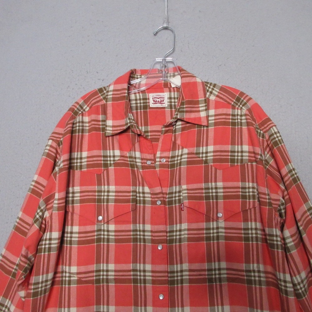Levis Shirt Men Large Plaid Western Pearl Snap Americana Cotton Soft Flannel